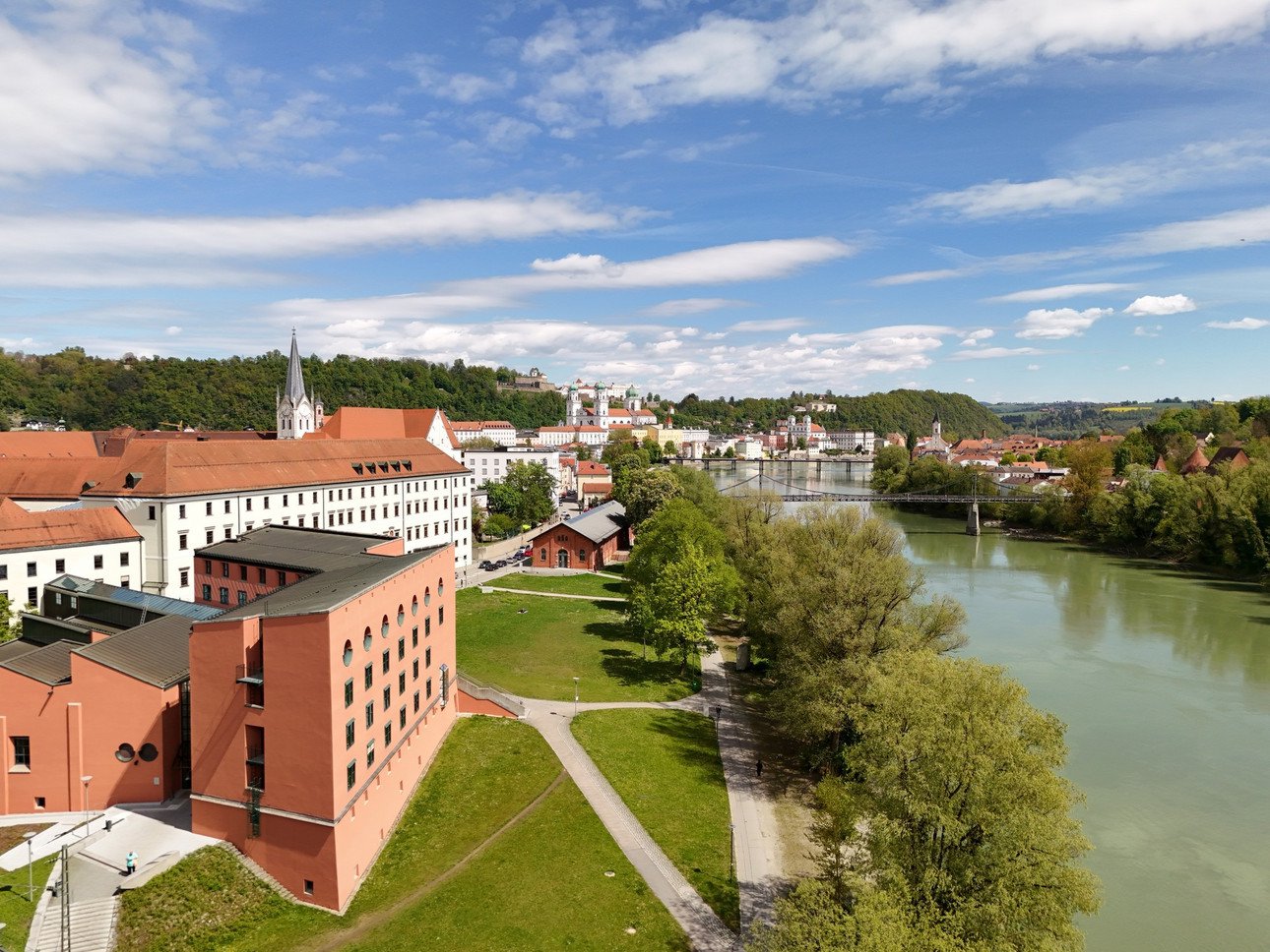 Campus of the University of Passau by the river Inn