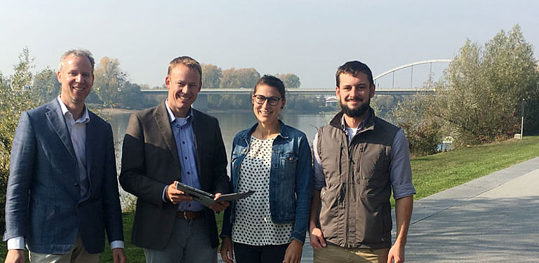 Das Team im Projekt EcoVeloTour: Alexander von Poschinger (Tourismusverband Ostbayern e.V.), Dr. Stefan Mang, Anna Biedersberger, Josef Harasser (alle CenTouris, Universität Passau).