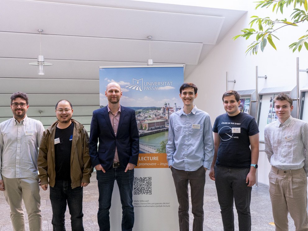 Members of the DFG Emmy Noether Junior Research Group on Structure and Randomness in Mathematics (from left): Dr Amedeo Sgueglia, Dr Yangyang Cheng, Professor Stefan Glock, Andrew Lane, Dr Jan Petr, Jakob Edmaier