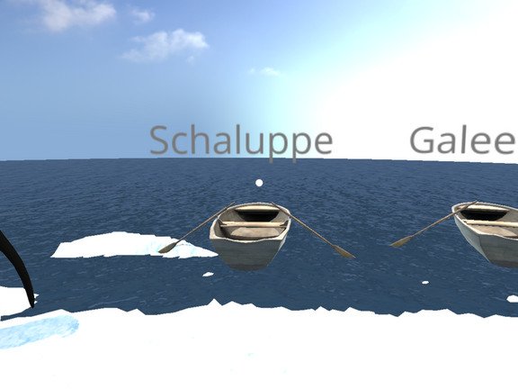 Virtuelle Schatzsuche: Die Eisinsel k&ouml;nnen die Spielerinnen und Spieler per Schaluppe oder Galeere verlassen.