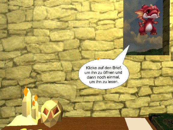 Virtuelle Fantasiewelt zum Thema Verschl&uuml;sselung: Der Drache gibt Tipps, was die Sch&uuml;lerinnen und Sch&uuml;ler machen sollen.